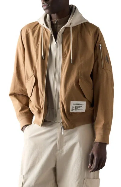 Moose Knuckles Skylark Stretch Cotton Canvas Bomber Jacket With Removable Hoodie Insert In Brown