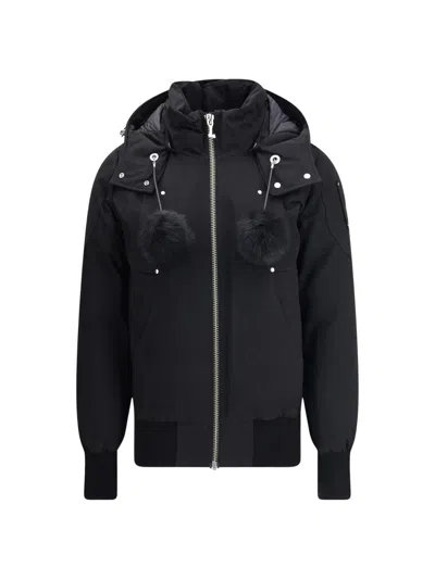 Moose Knuckles Sleek Black Debbie Bomber Jacket With Shearling Trim