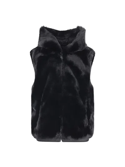 Moose Knuckles Sleeveless Faux Fur Jacket In Black