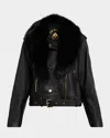 Moose Knuckles Sloan Leather Biker Jacket With Shearling Collar In Black