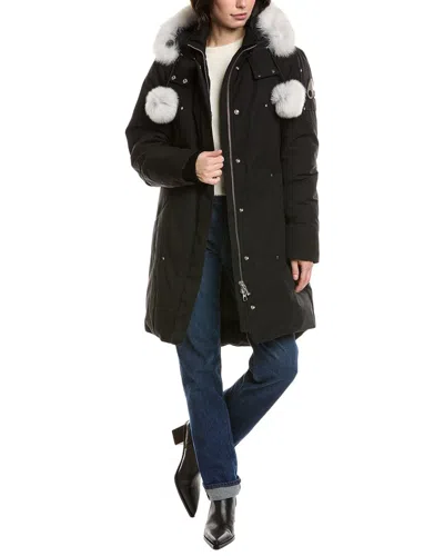 Moose Knuckles Stirling Down Parka With Genuine Shearling Trim In Black