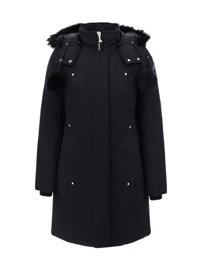 Moose Knuckles Longline Parka With Fur Trim Hood In Black
