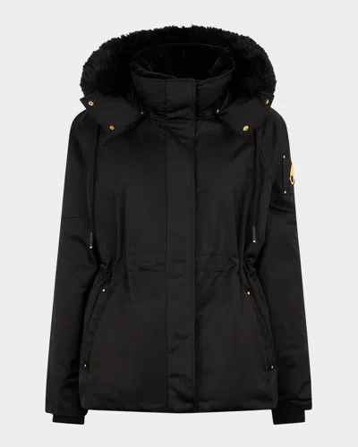 Moose Knuckles Stirling Satin Parka With Removable Hood In Black