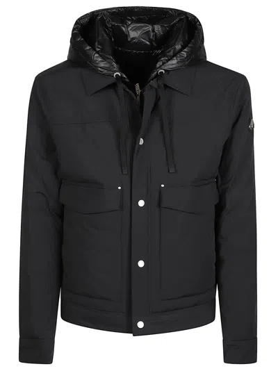 Moose Knuckles Structured Black Padded Trucker Jacket With Hood And Front Closure