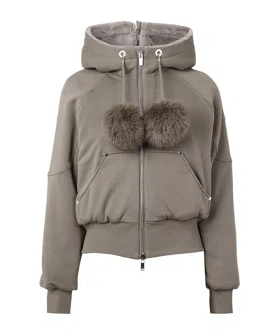 Moose Knuckles Taupe Cropped Zipup Hoodie In Gray