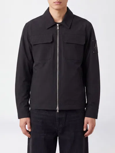 Moose Knuckles Technical Fabric Shirt Jacket With Zip Closure And Logo In Black