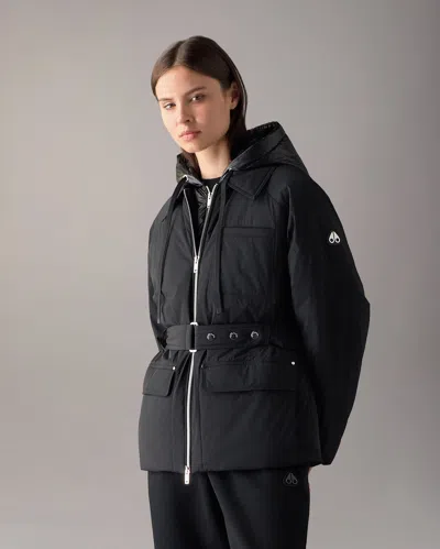 Moose Knuckles Tegan Belted 3q Down Parka In Black