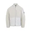 Moose Knuckles Textured Fleece Jacket With Smooth Fabric Panels And High Collar In White