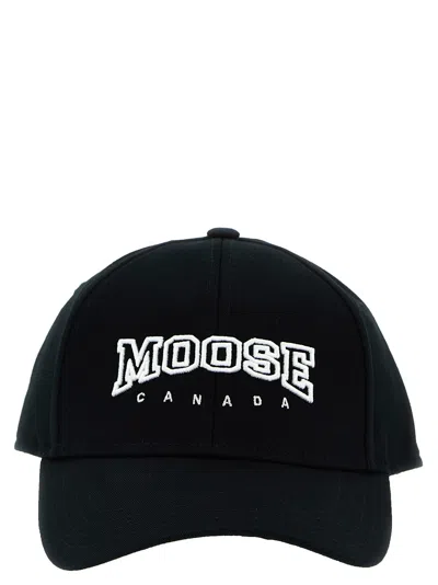 Moose Knuckles Varsity Logo Hats In White/black