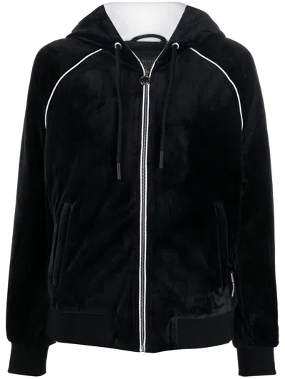 Moose Knuckles Velvet Zipped Tracksuit Jacket In Black