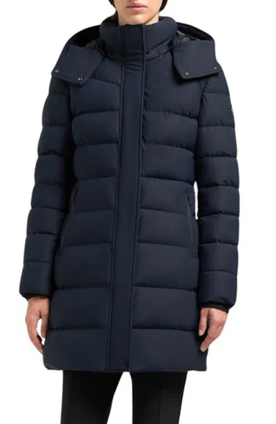 Moose Knuckles Watershed 3 Water Resistant 800 Fill Power Down Puffer Coat With Genuine Shearling Tr In Navy W Black