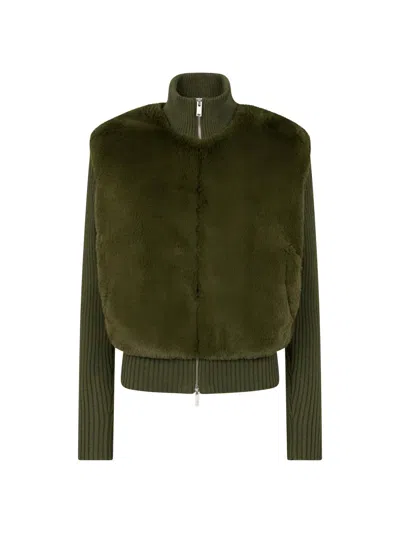 Moose Knuckles Women's Dua Bunny Faux Fur Zip Sweater In Green