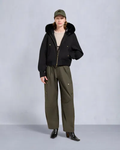 Moose Knuckles Women's Gold Series Logan Shearling Trim Bomber Jacket In Black