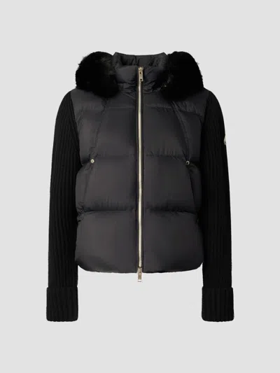 Moose Knuckles Women's Mixed-media Faux Fur-trim Hooded Down Jacket In Black