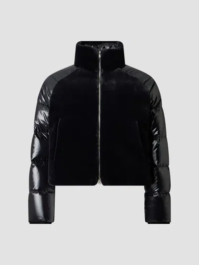 Moose Knuckles Faux-fur Panelled Puffer Jacket In Black