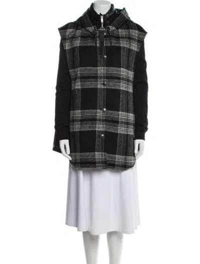 Pre-owned Moose Knuckles Wool Plaid Print Coat In Black