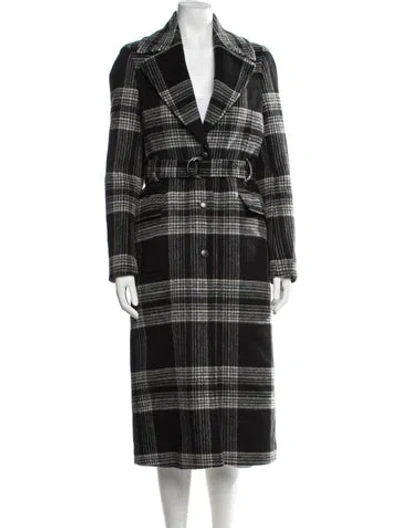 Pre-owned Moose Knuckles Wool Plaid Print Coat In Black
