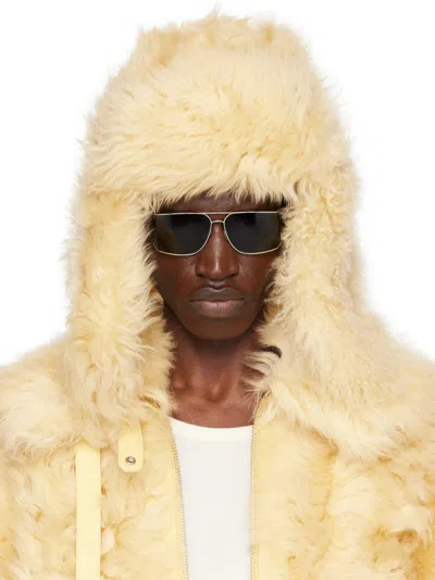 Moose Knuckles Yellow Efna Shearling Pilot Hat In 1562 Eggshell
