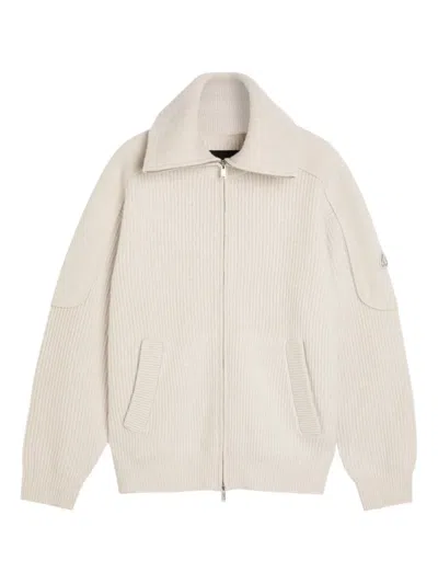 Moose Knuckles Zip Ribbed Cardigan In Neutral