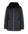 Moose Knuckles Belle Cote Genuine Shearling Collar Water Repellent 800 Fill Power Down Puffer Jacket In Black