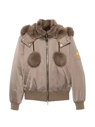 Moose Knuckles Zip-fastening Hooded Bomber Jacket In Neutrals