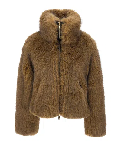 Moose Knuckles Zipped Faux Fur Jacket In Brown