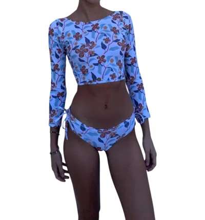 Mora Surf Boutique Mora Boy Bikini Shorts In Retro White Floral In Blue