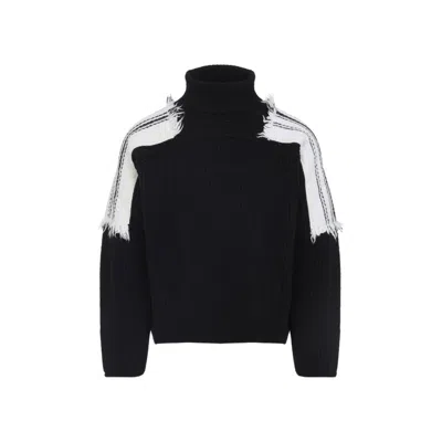 MORDECAI BLACK VIRGIN WOOL JACQUARD STRIPE TURTLE NECK
