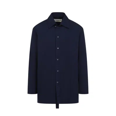 Mordecai Blue Shirt With Classic Collar And Contrasting Back Stripes