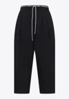 Mordecai Black Virgin Wool Pleated Drawstring Structured Wool Trousers In Black