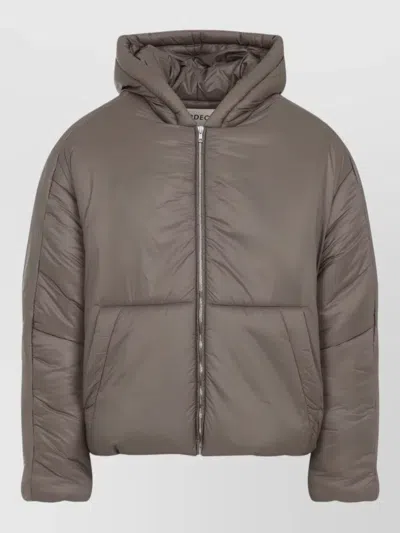 Mordecai Hooded Puffer Jacket Quilted Texture Side Pockets In Gray