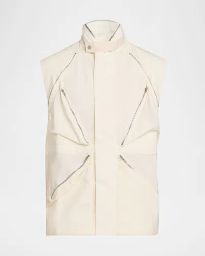 Mordecai Men & Apos;s Parachute Multi-zip Nylon Vest In Neutral