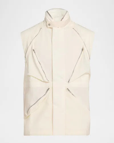 Mordecai Men & Apos;s Parachute Multi-zip Nylon Vest In Off White