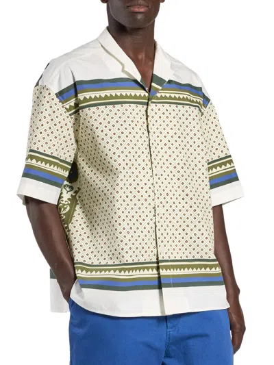 Mordecai Men's Bandana-print Cotton Bowling Shirt In Blue Bandana
