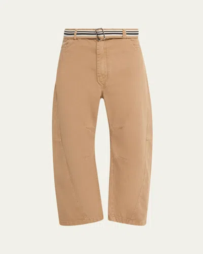 Mordecai Men's Cotton Belted Barrel-leg Pants In Brown