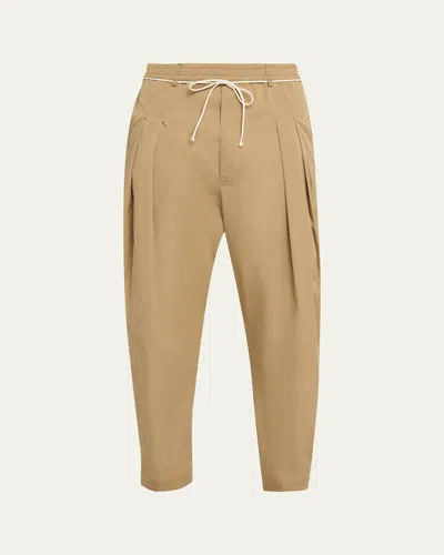 Mordecai Men's Double-pleated Tapered Drawstring Pants In Brown