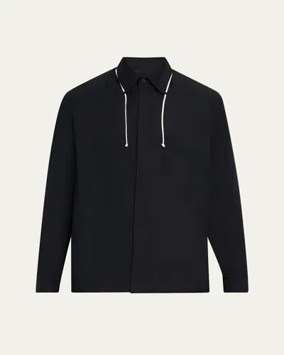 Mordecai Men's Dress Shirt With String Collar In Black