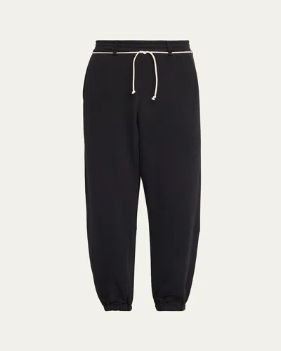 Mordecai Men's Fleece Stripe-trim Drawcord Joggers In Black