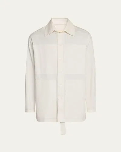 Mordecai Men's Overshirt With Removable Collar In Alabastro White Stripe