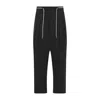 Mordecai Black Virgin Wool Pleated Drawstring Structured Wool Trousers