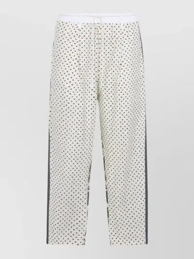 Mordecai Printed Pajama Trousers Elastic Waist Side Stripes In White