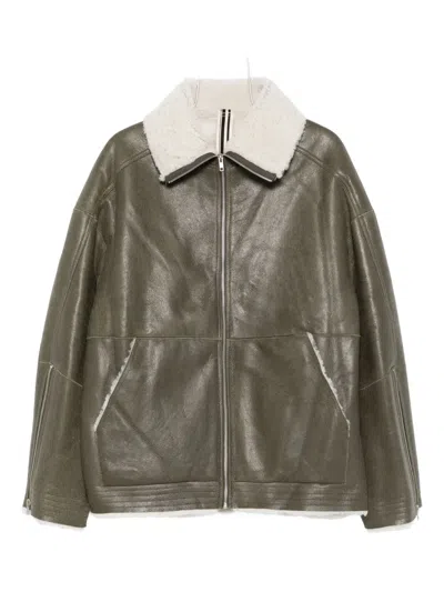 Mordecai Shearling-collared Leather Jacket In Green