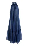 Moré Noir Blanche Cotton-silk Voile Dress In Blue