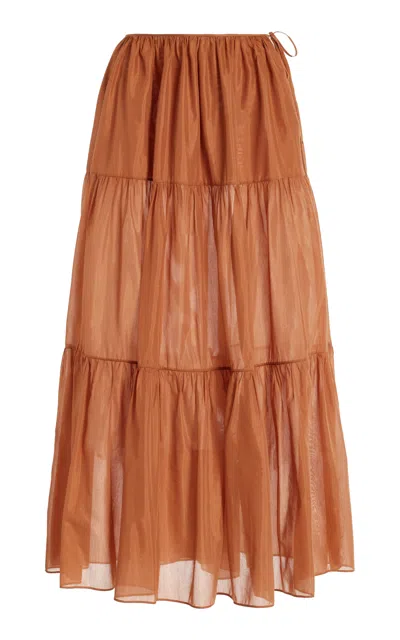 Moré Noir Juna Tiered Cotton-silk Voile Maxi Skirt In Brown