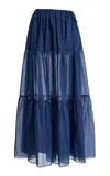 Moré Noir June Cotton-silk Voile Skirt In Blue