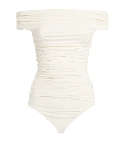Moré Noir Nadia Off-the-shoulder Swimsuit In White