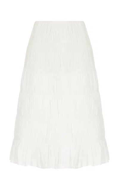 Moré Noir Venetia Ruched Cotton-silk Voile Midi Skirt In White