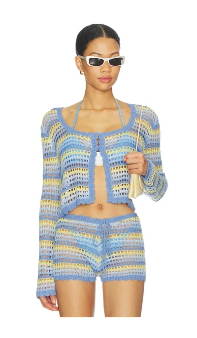 More To Come Anele Crochet Top In Blue Stripe
