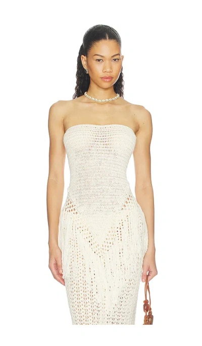 More To Come Arna Strapless Crochet Top In White
