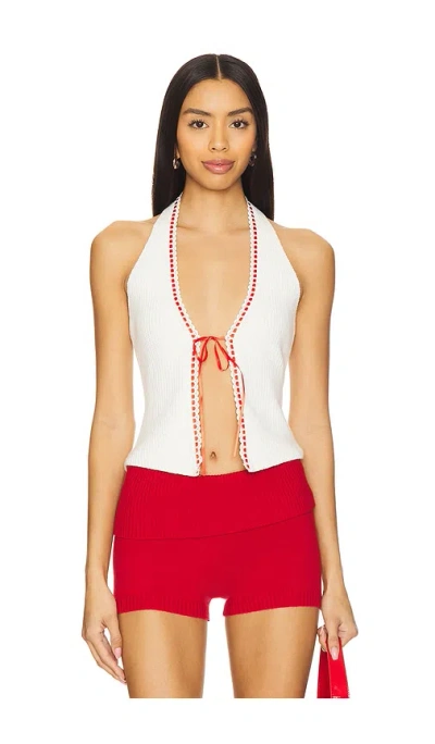 More To Come Corine Halter Top In 白色 & 红色